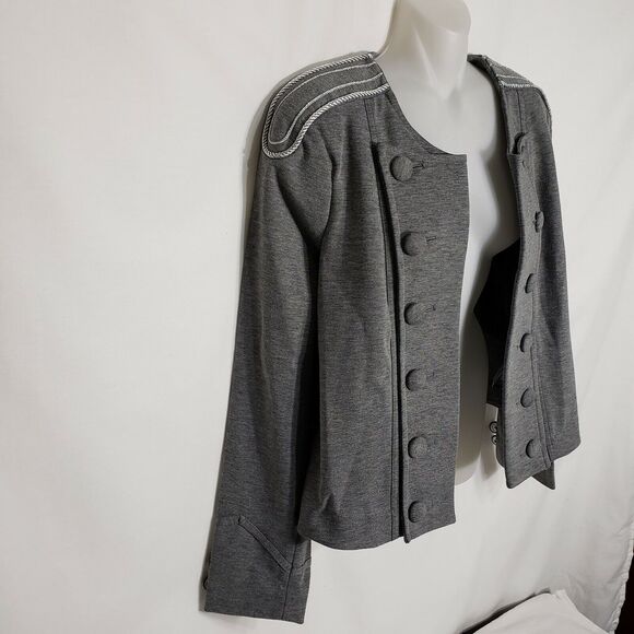 ANA Womens Blazer Jacket Large Gray Military Style Open Front Shoulder Epaulets - Picture 7 of 12